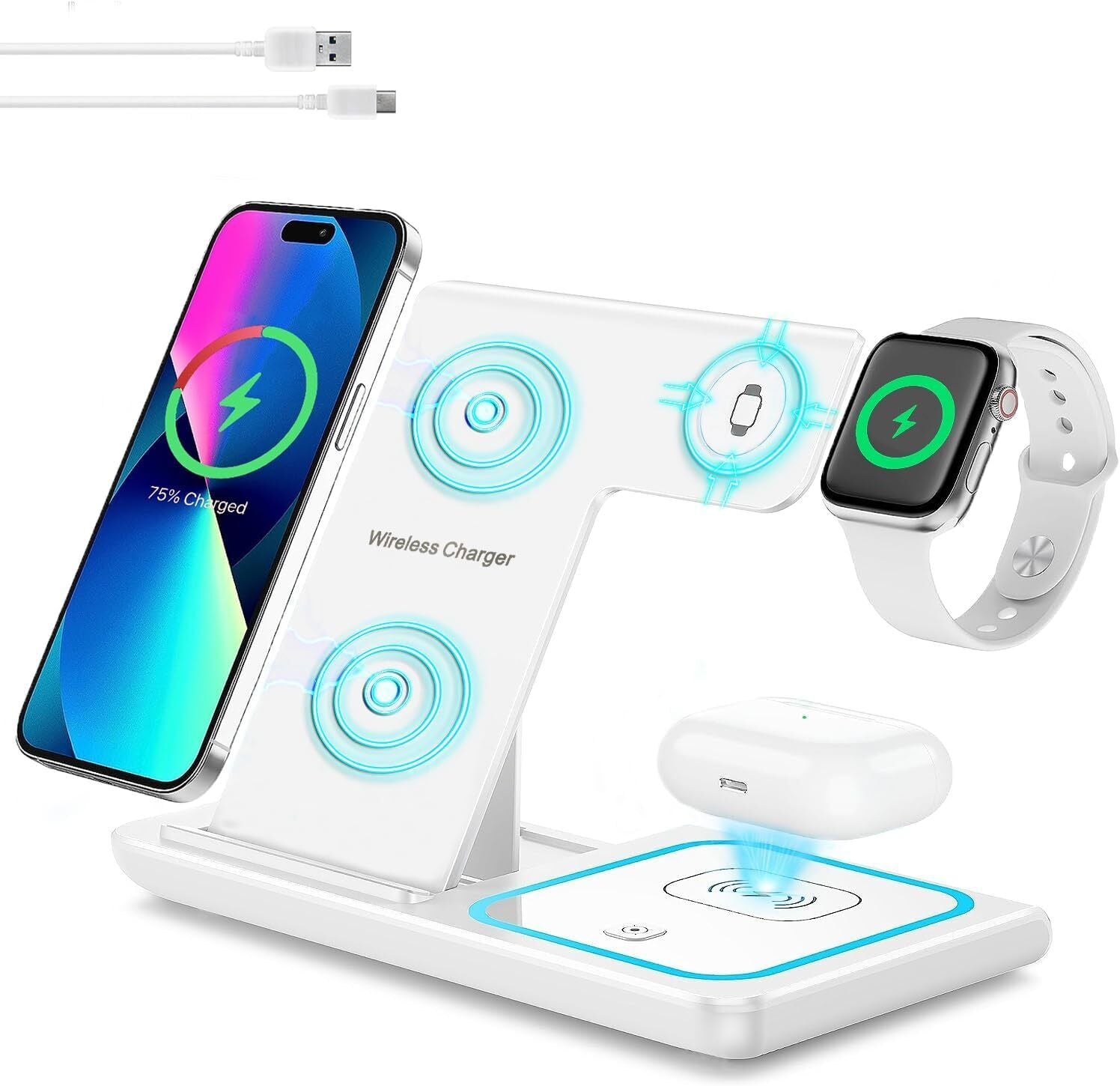 Wireless Charger 3In1 Fast Charger Dock for Apple Watch Air Pods Iphone 16 15 14